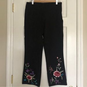 Funky/floral Anthropologie black cropped pants.